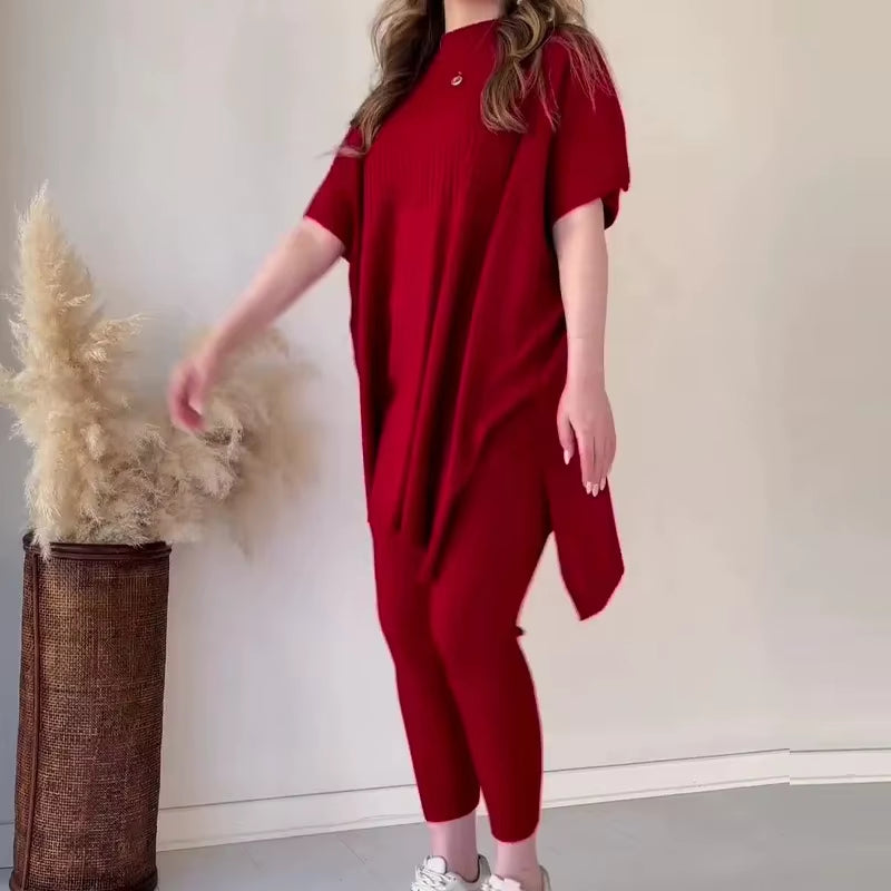 Golden Hour Luxe: Autumn Knit Batwing Top & Casual Pant Set