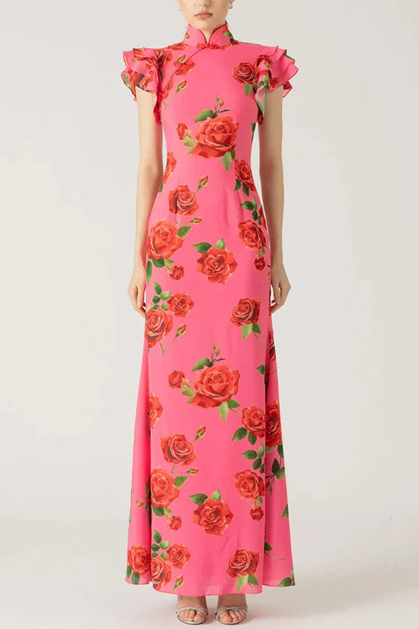 Breezy Elegance: Summer Ruffled Short Sleeved Slim Long Dress